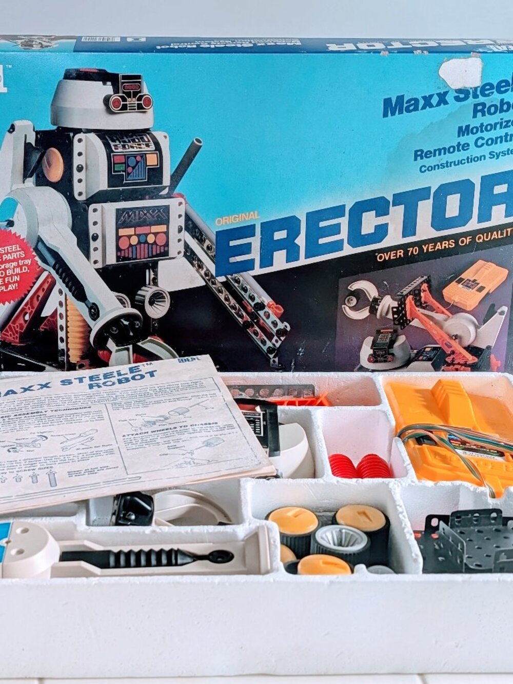 VTG 1984 Ideal Maxx Steele Motorized Robot Kit Complete Remote Control Erector